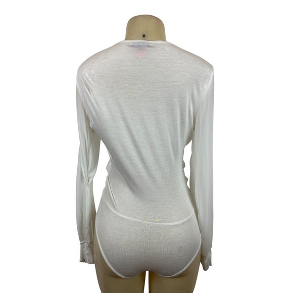 Arden B. Womens Long Sleeve V-Neck White Drape Top Sz S - Picture 5 of 10